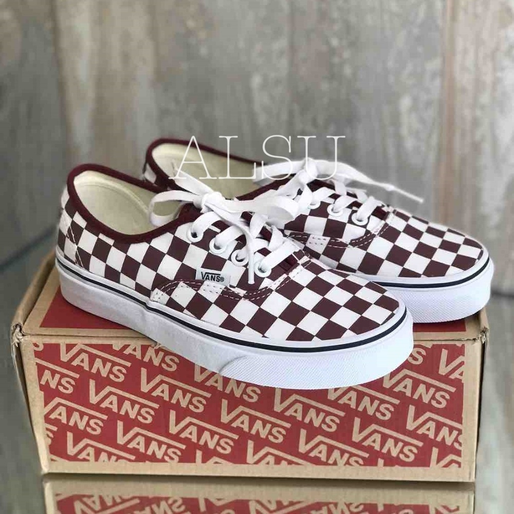 VANS Authentic Checkerboard Maroon White Kid’s - Picture 4 of 8